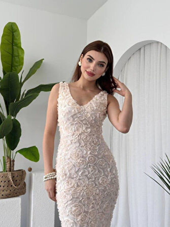 Kren Gül Detaylı Elbise