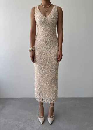 Kren Gül Detaylı Elbise