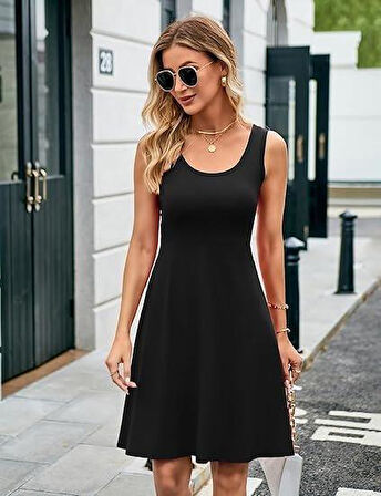 Kadın Askılı Yuvarlak Yaka Kısa Viskon Elbise