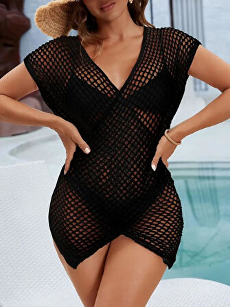 Kadın Kruvaze Detay Ajurlu Triko Pareo