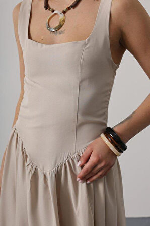 Askılı Uzun Elbise - Taş