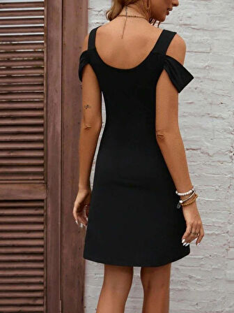 Kadın Askılı Soğuk Omuz Detaylı Modal Elbise