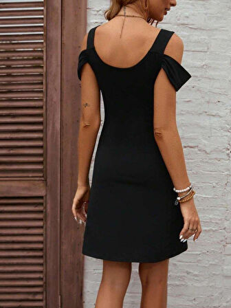 Kadın Askılı Soğuk Omuz Detaylı Modal Elbise