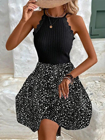 Kadın Omuzlardan Açık Reglan Kol Detaylı üst Fırfırlı Kaşkorse Alt Süprem Elbise