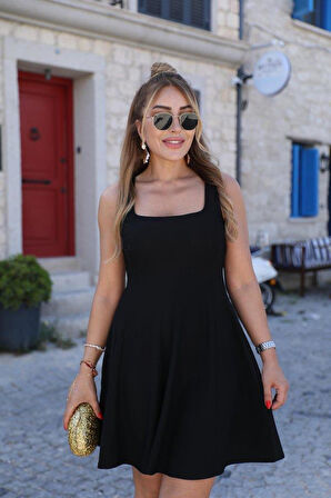Kadın Kare Yaka Mini Elbise