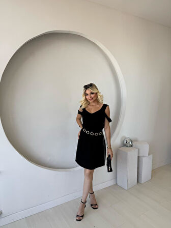 Kadın Askılı Soğuk Omuz Detaylı Modal Elbise