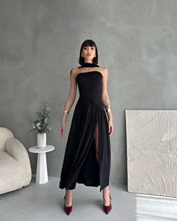 Kadınboğaz Kolsuz Maxi Boy Kalem Elbise