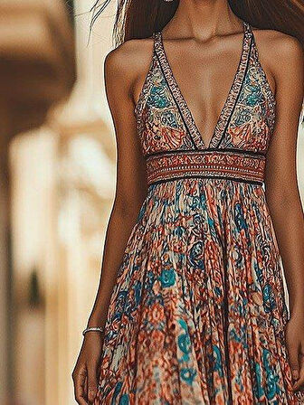 Kadın Askılı Derin Göğüs Detaylı Asimetrik Detaylı Süprem Elbise