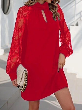 Kadın Uzun Kollu Damla Detaylı Sandy Mini Elbise