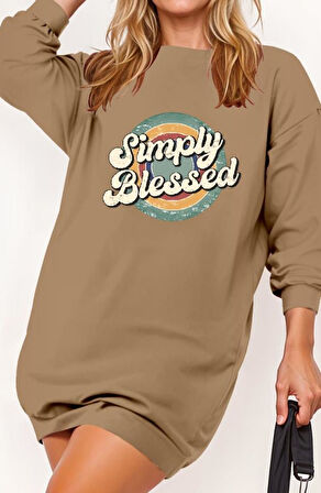 Kadın Uzun Kollu Bisiklet Yaka Yazılı Viskon Iki Iplik Elbise