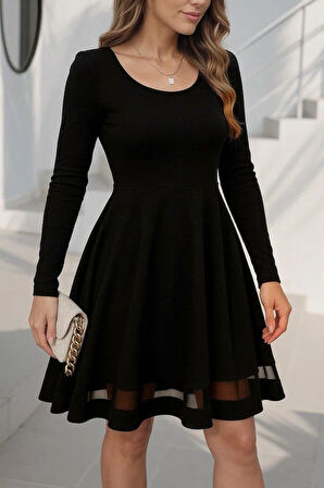 Etek Tül Detay Krep Elbise