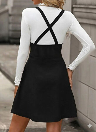 Kadın Askılı Düğmeli Mini Süet Elbise