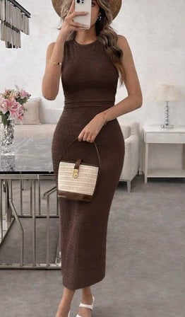 Kadın Askılı Bisiklet Yaka Beli Büzgülü Uzun Bürümcük Elbise