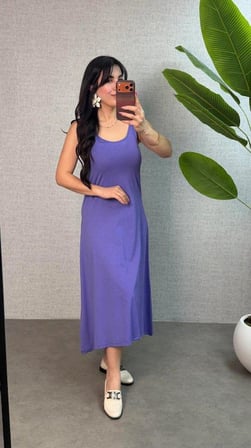 Kadın Askılı Yuvarlak Yaka Süprem Kumaş Elbise