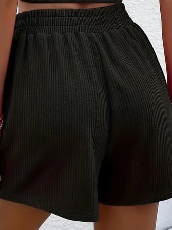 Kadın Askılı Yuvarlak Yakalı Burgu Krop Ve Bluz Short Ikili Takım