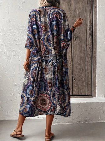 Kadın Kısa Kollu önü Açık Belden Kuşaklı Uzun Kimono