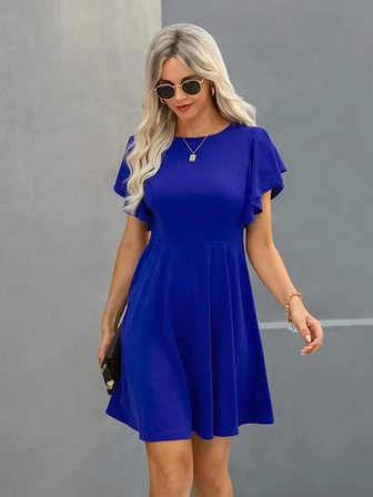Kadın Kısa Kollu Bisiklet Yaka Mini Kiloş Janjan Krep Elbise