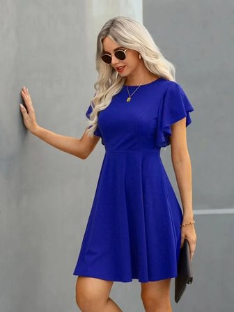 Kadın Kısa Kollu Bisiklet Yaka Mini Kiloş Janjan Krep Elbise
