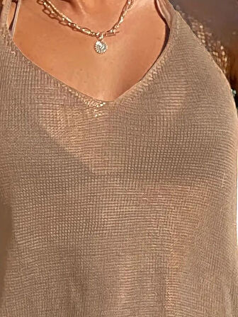 Kadın Eteği Büzgü Detay Boyundan Bağlamalı Mini Triko Pareo