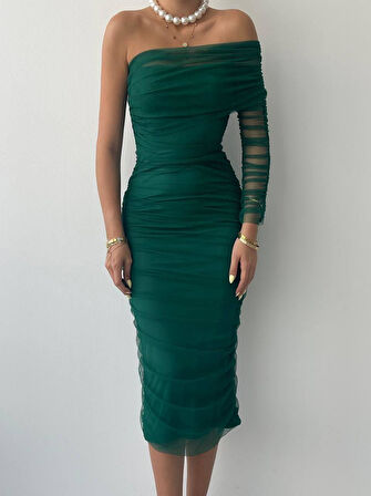 Polack Tek Omuz Tül Elbise