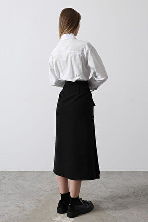 Pileli Kontrast Gömlek Elbise - Beyaz