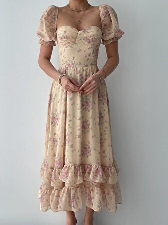 ŞİFON KUMAŞ DİJİTAL DESEN BASKILI ELBİSE