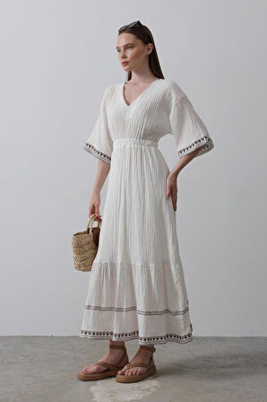 KolEtekNakışlıElbise - Beyaz