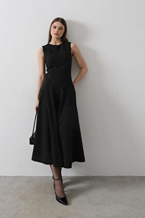 Kolsuz Uzun Elbise - Siyah