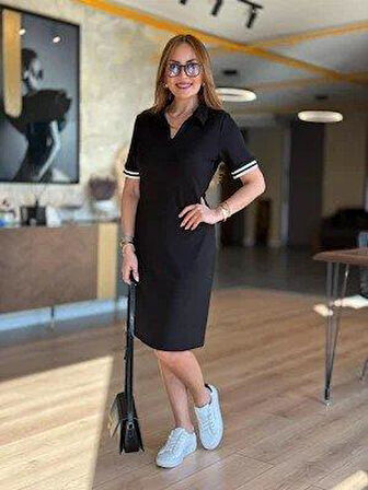 Kadın Polo Yaka Kol Ribanalı Çift Sweat Elbise