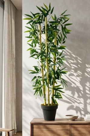 Yapay Yapraklı Bambu Ağacı 3 Bambulu 110 Cm Antrasit Saksı