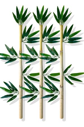 Yapay Yapraklı Dekoratif Bambu Çubuğu 80 Cm 3 Adet Islak Doku