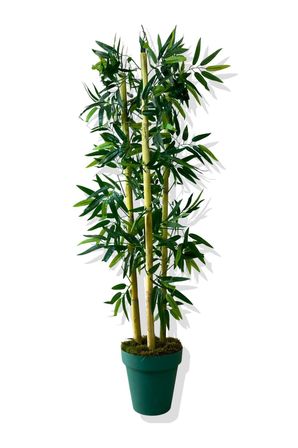 Yapay Yapraklı Bambu Ağacı 3 Bambu'lu 110 Cm Turkuaz Saksı