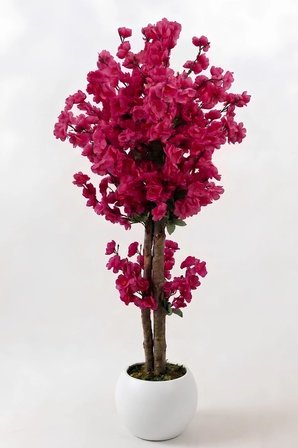 Yapay Mor Japon Bahar Dalı Ağacı 100 cm 27*33 Beyaz Küre Saksılı
