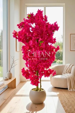 Fuşya Begonvil Yapay Ağaç 180 cm –30x30 Mocha Plastik Küre Saksılı