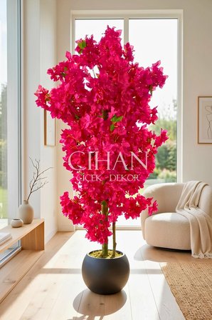 Fuşya Begonvil Yapay Ağaç 180 cm –30x30 Siyah Plastik Küre Saksılı