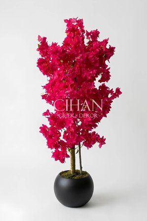 Fuşya Begonvil Yapay Ağaç 180 cm –30x30 Siyah Plastik Küre Saksılı