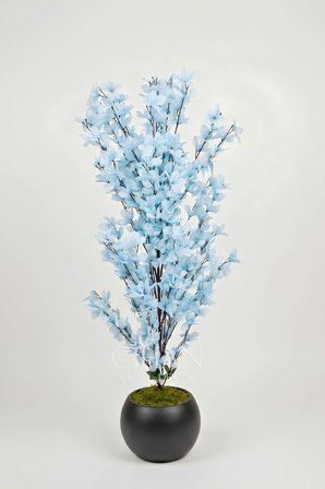 Yapay Açık Mavi Sakura Kiraz Çiçeği Ağacı 120 cm - Küre Plastik Saksılı 27x33 cm Saksı