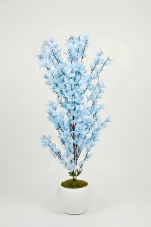 Yapay Açık Mavi Sakura Kiraz Çiçeği Ağacı 120 cm - Küre Plastik Saksılı 27x33 cm Saksı