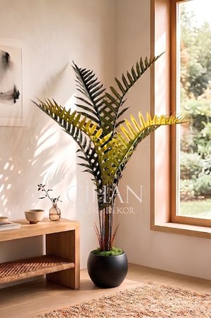 Yapay Premium Areka Palmiyesi Ağacı 150 cm 7 Yapraklı - 27x33 Küre Plastik Saksılı