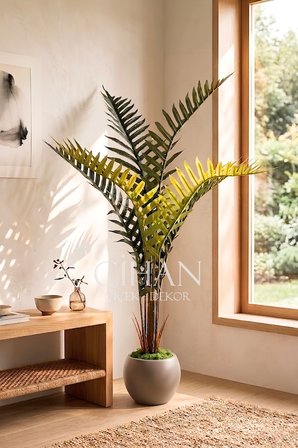 Yapay Premium Areka Palmiyesi Ağacı 150 cm 7 Yapraklı - 27x33 Küre Plastik Saksılı