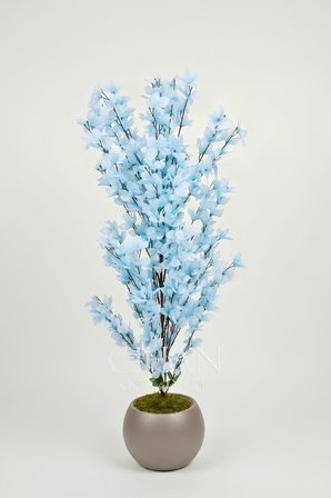 Yapay Açık Mavi Sakura Kiraz Çiçeği Ağacı 120 cm - Küre Plastik Saksılı 27x33 cm Saksı
