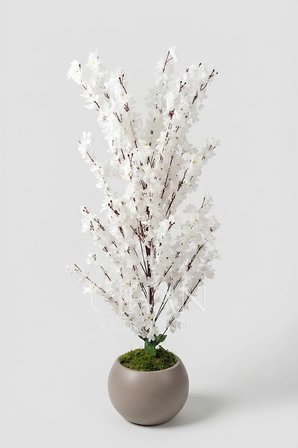 Yapay Beyaz Sakura Kiraz Çiçeği Ağacı 120 cm - Küre Plastik Saksılı 27x33 cm Saksı