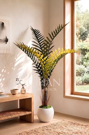Yapay Premium Areka Palmiyesi Ağacı 150 cm 7 Yapraklı - 27x33 Küre Plastik Saksılı