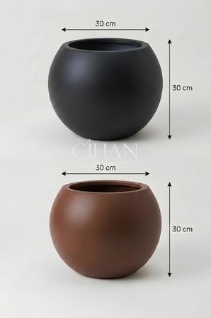2’li Premium Plastik Küre Saksı Seti (30x30 cm) – Siyah & Kahverengi