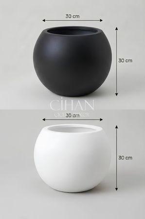 2’li Premium Plastik Küre Saksı Seti (30x30 cm) – Siyah & Beyaz