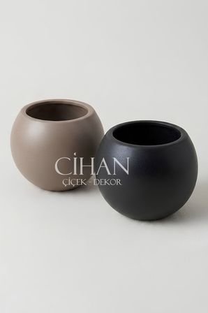2’li Premium Plastik Küre Saksı Seti (30x30 cm) – Siyah & Mocha