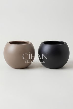 2’li Premium Plastik Küre Saksı Seti (30x30 cm) – Siyah & Mocha