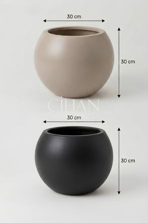 2’li Premium Plastik Küre Saksı Seti (30x30 cm) – Siyah & Mocha