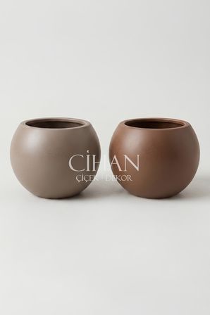 2’li Premium Plastik Küre Saksı Seti (30x30 cm) – Mocha & Kahverengi