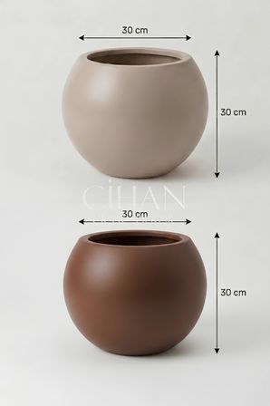 2’li Premium Plastik Küre Saksı Seti (30x30 cm) – Mocha & Kahverengi
